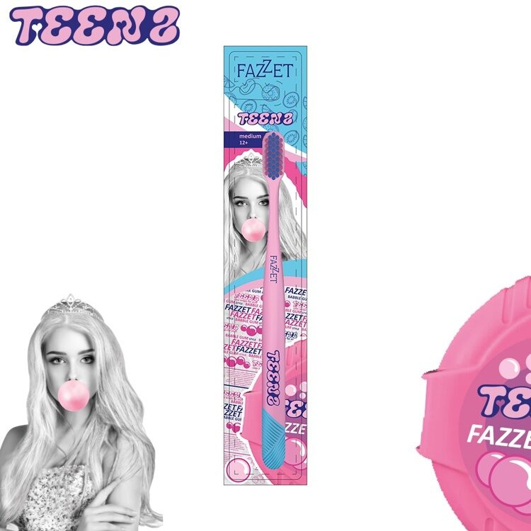 FAZZET Зубная щетка для подростков TEENS Bubble Gum  розовая, жесткость средняя, 10+